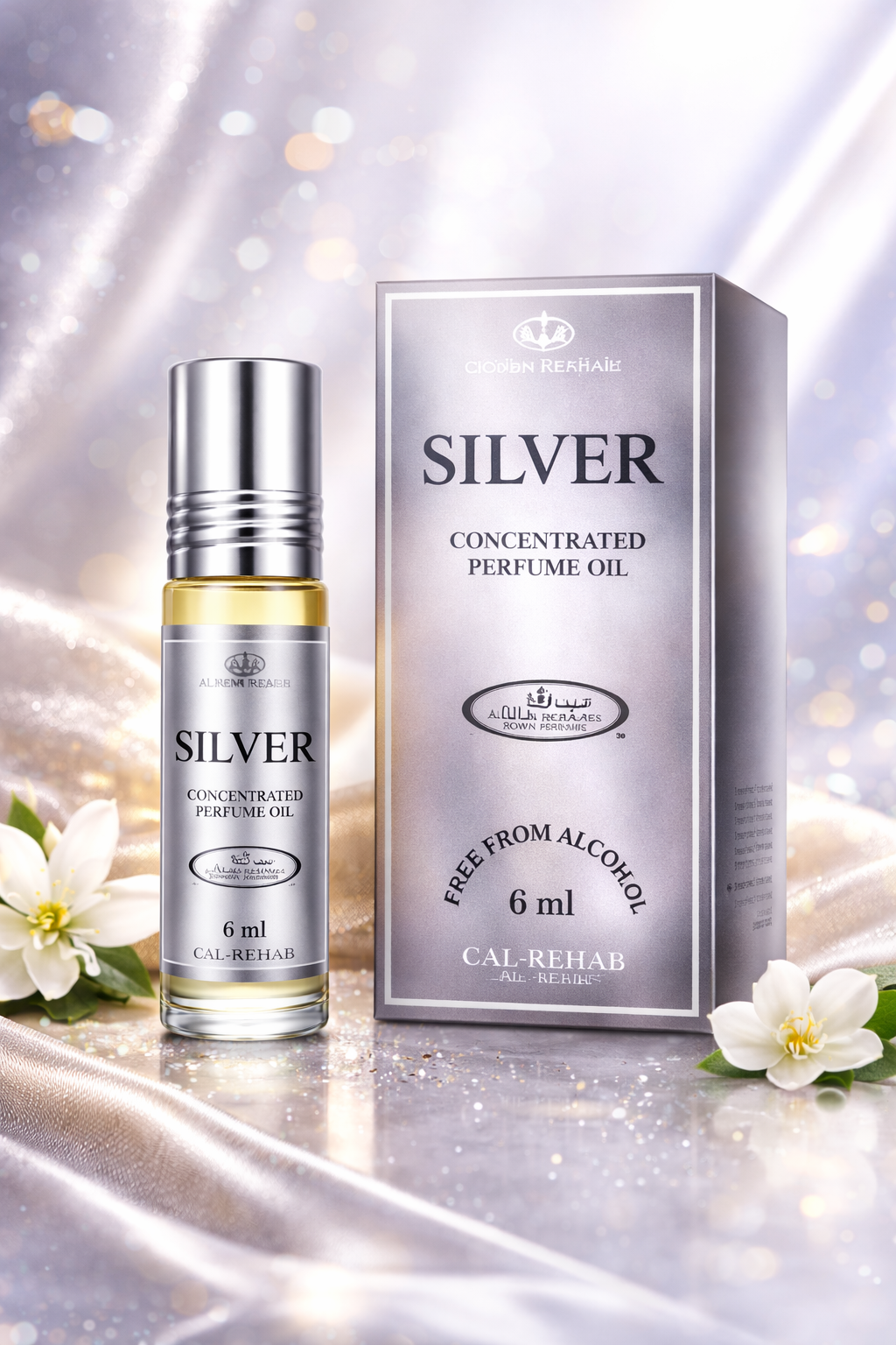 Al Rehab Sliver Attar, bottle left